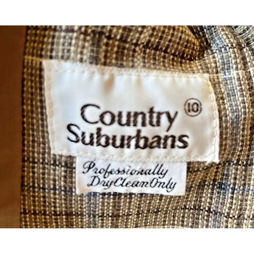 Vintage Country Suburbans Plaid Blazer Womens 16 Brown Tan Academia Jacket - Picture 2 of 11